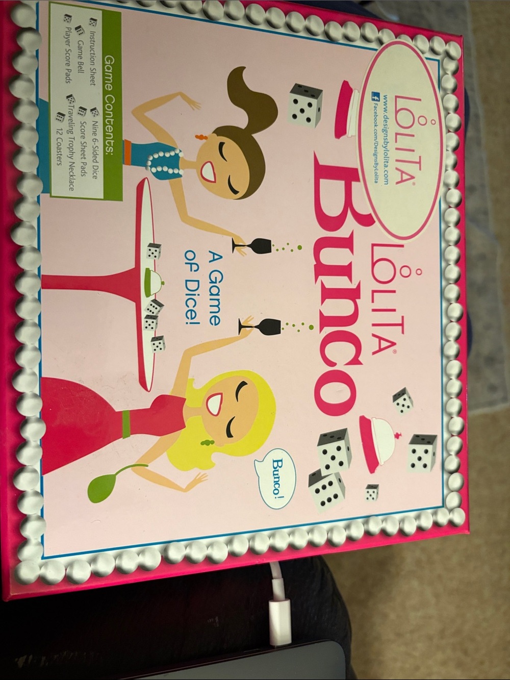 Lolita Pink and White Bunco Party Game Box-new